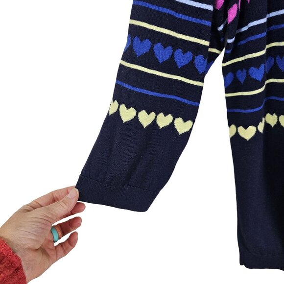 Talbots Heart Pattern Cardigan Sweater 1X Navy Multicolor 3/4 Sleeves Rainbow - Picture 4 of 9
